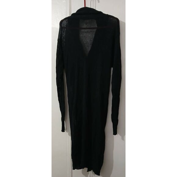 Oak fort womens medium 100% linen duster cardigan sheer black see through - Picture 5 of 8